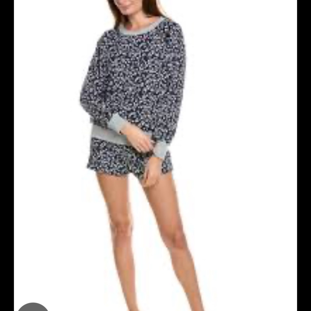 Splendid 2pc Crewneck Shorty Blue and Grey Floral Pajama Lounge Set